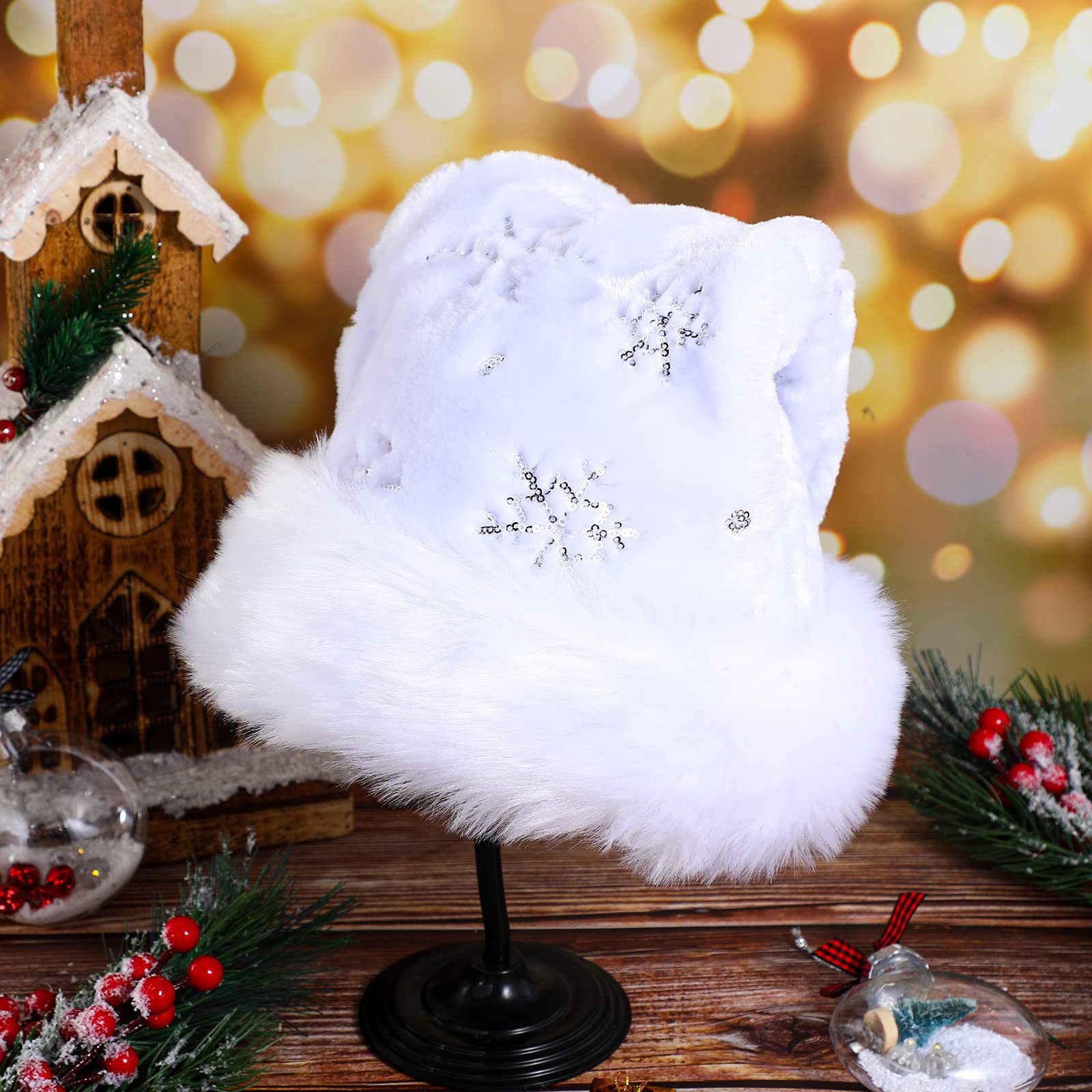 White Plush Christmas Hat Gold - Santa Hat Plush のレビューと価格