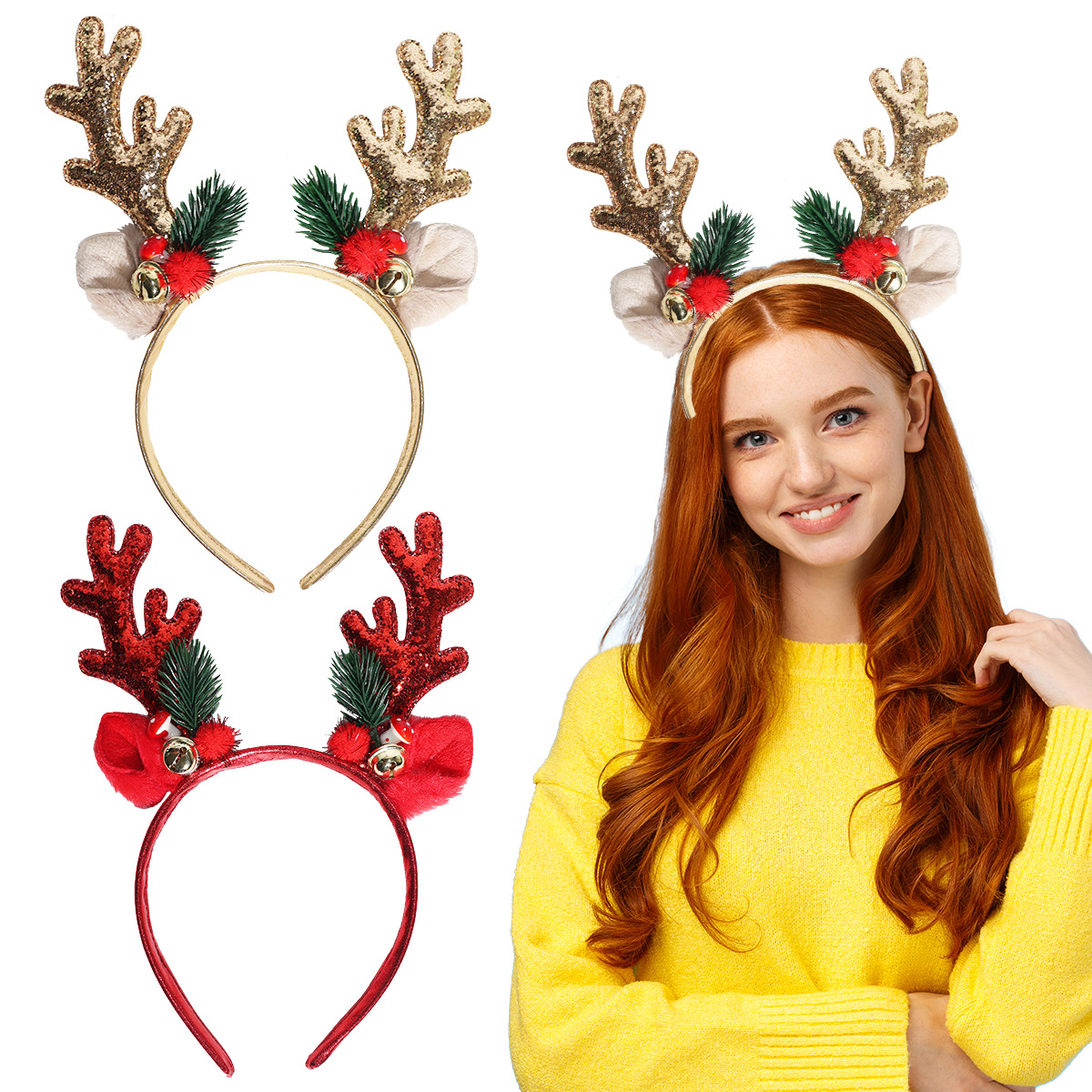 1/2pcs Christmas Glitter Deer  - Reindeer Antlers Headband のレビューと価格