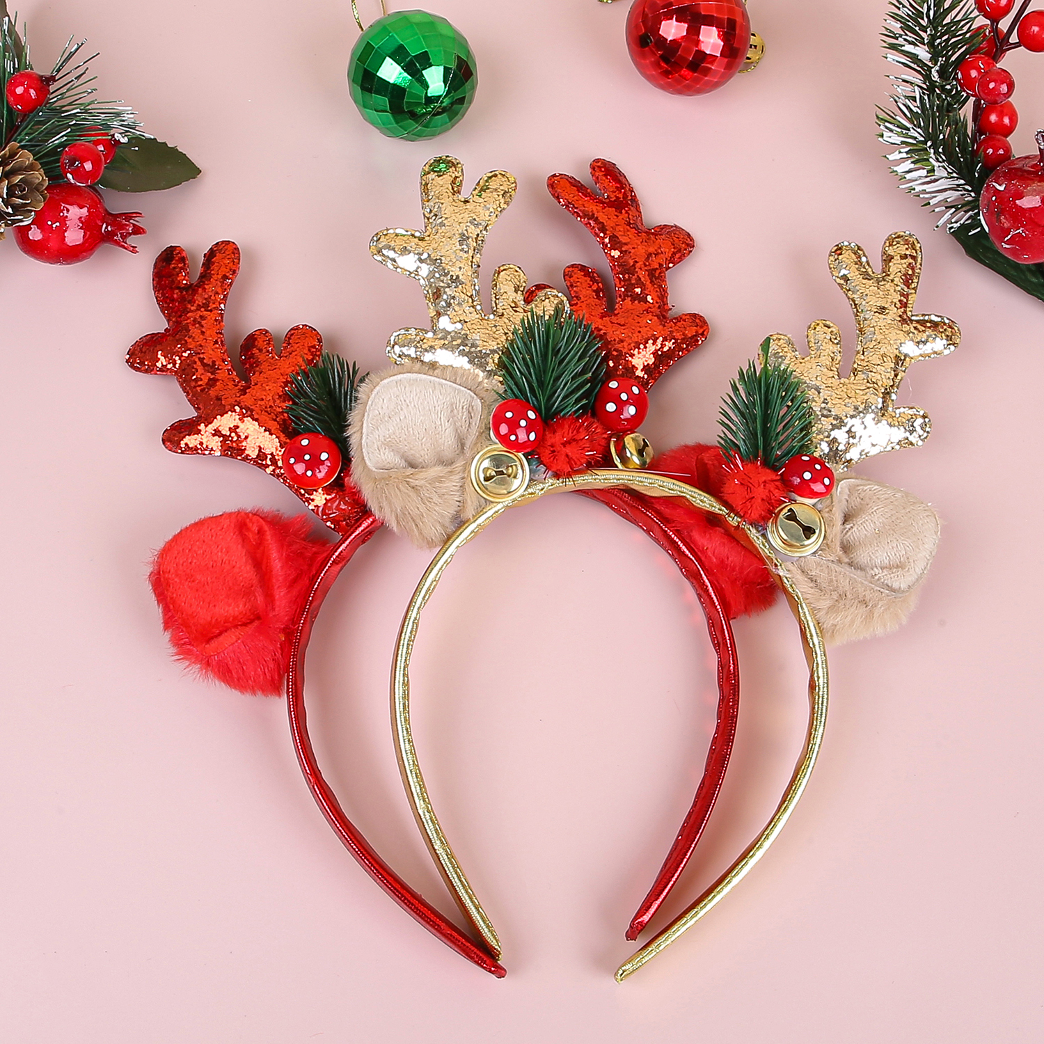 1/2pcs Christmas Glitter Deer  - Reindeer Antlers Headband のレビューと価格