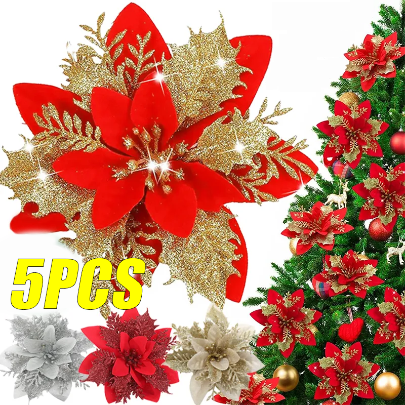5PCS Christmas Flowers Christm - Christmas Tree Artificial のレビューと価格