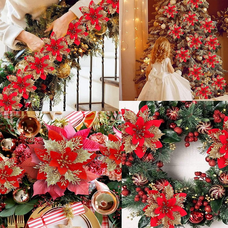 5PCS Christmas Flowers Christm - Christmas Tree Artificial のレビューと価格