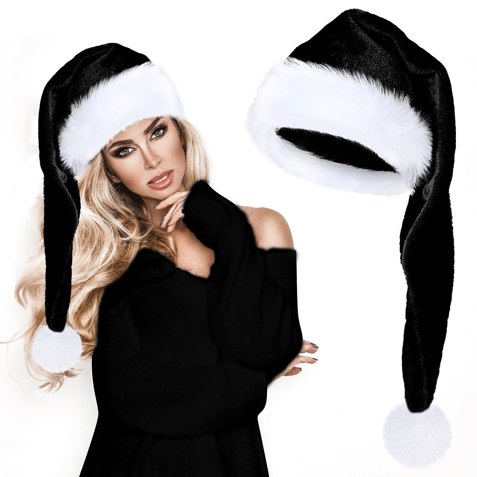 Long Plush Christmas Hat Red T - Santa Hat Plush のレビューと価格