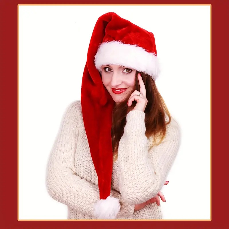 Long Plush Christmas Hat Red T - Santa Hat Plush のレビューと価格