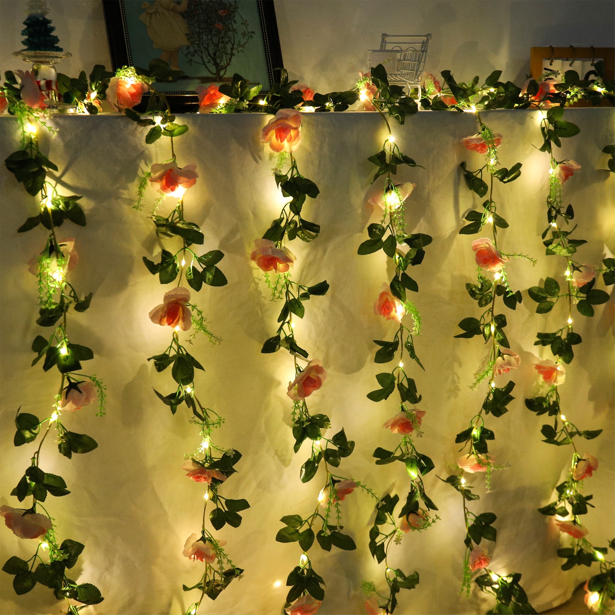 Rose LED Vine Light String Art - Christmas Wreath Fake のレビューと価格
