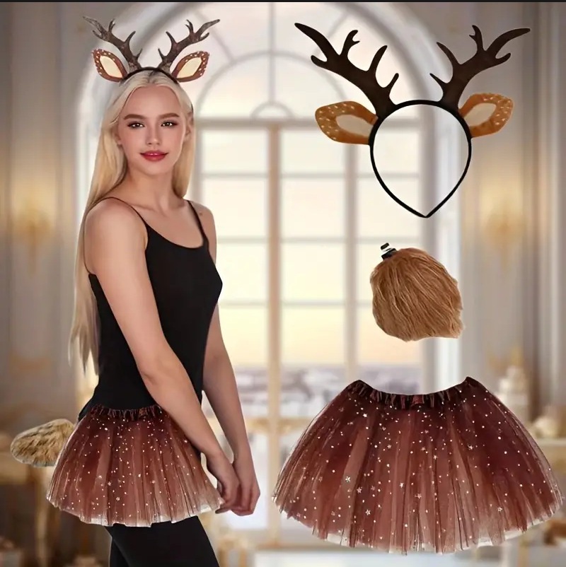 Reindeer Costume Set Tutu Skir - Reindeer Antlers Headband のレビューと価格