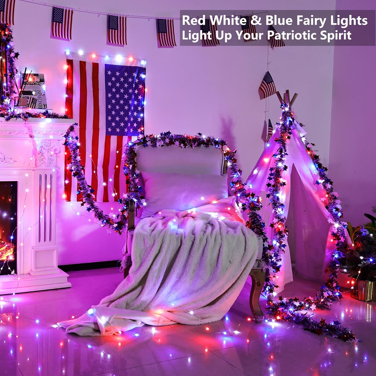 33ft 100 LED Red White Blue Fa - Led Fairy String Lights のレビューと価格