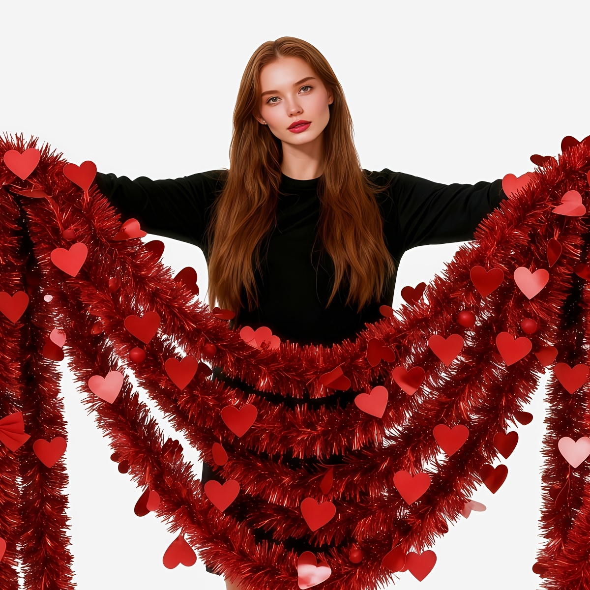 3pcs Red Heart Plastic Tinsel  - Tinsel Garland Decoration のレビューと価格