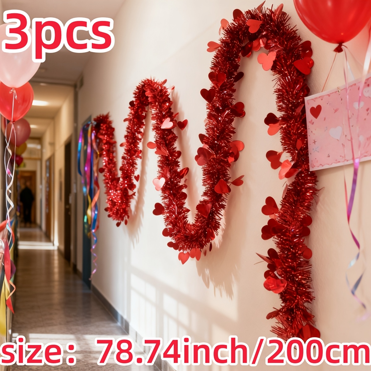 3pcs Red Heart Plastic Tinsel  - Tinsel Garland Decoration のレビューと価格