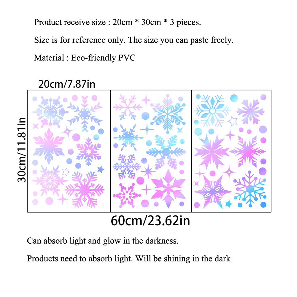 Colorful Luminous Snowflakes W - Snowflake Window Decal のレビューと価格