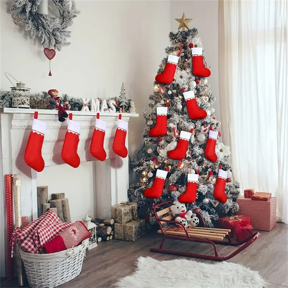 12pcs Red Felt Christmas Stock - Christmas Stocking Hanging のレビューと価格