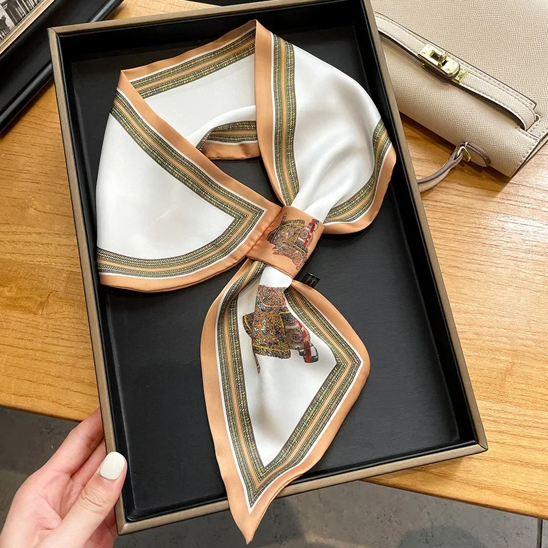Retro Print Skinny Silk Scarfs - Ribbon Bow Gift のレビューと価格