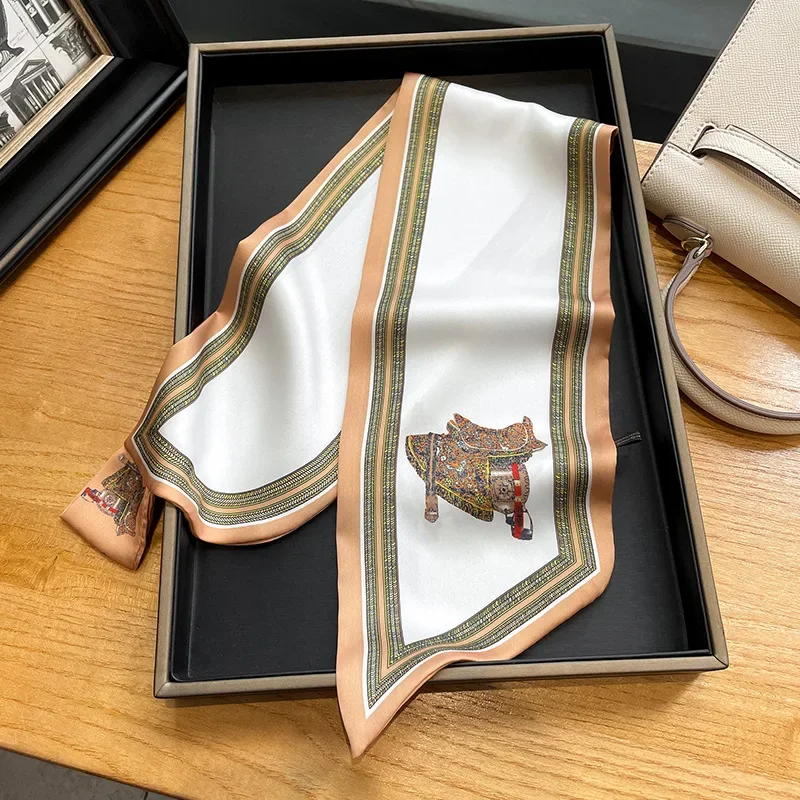 Retro Print Skinny Silk Scarfs - Ribbon Bow Gift のレビューと価格
