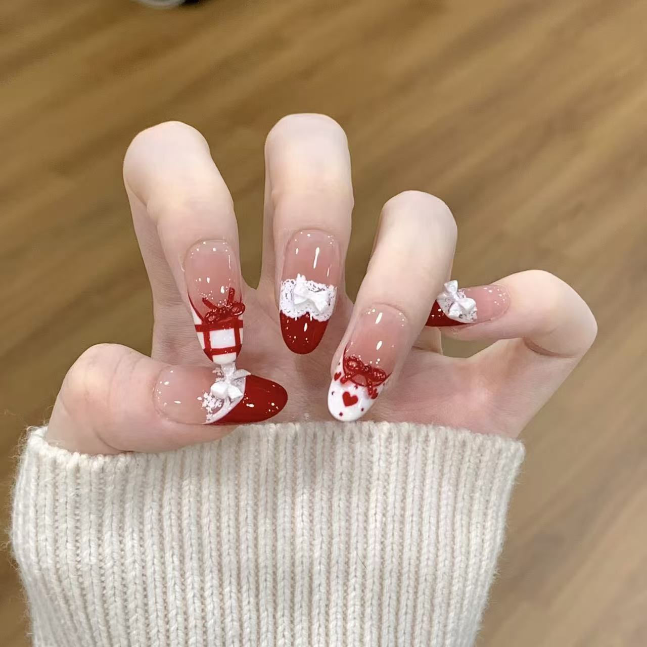 10pcs Handmade Press on Nails  - Christmas Throw Blanket のレビューと価格