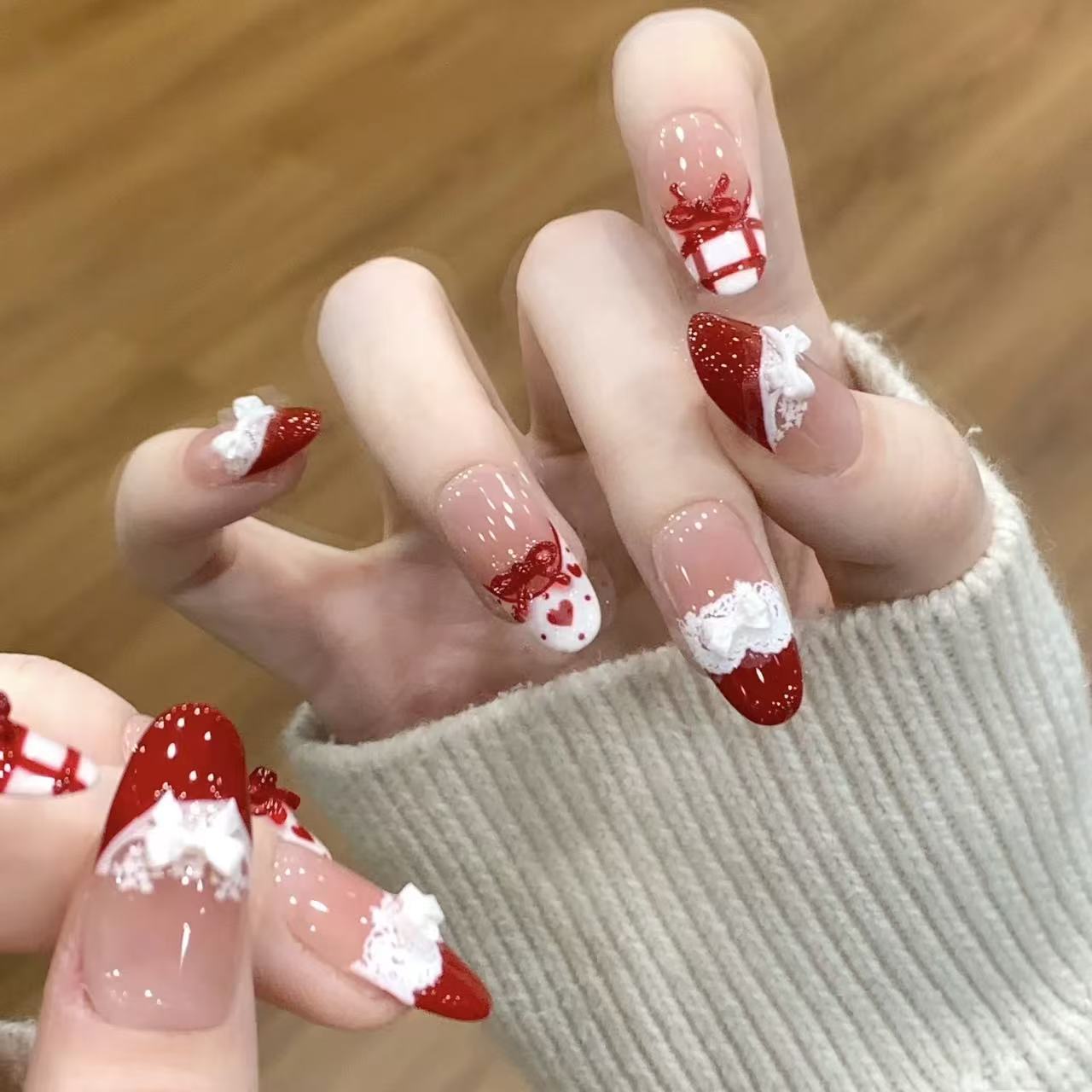 10pcs Handmade Press on Nails  - Christmas Throw Blanket のレビューと価格