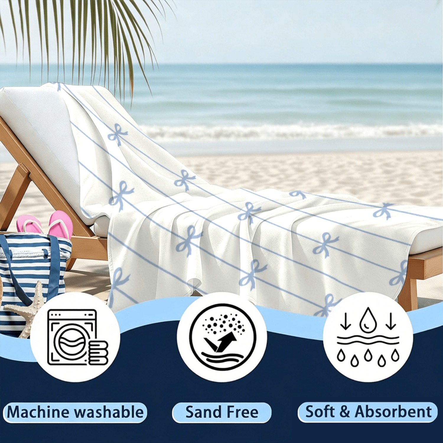 1pc Summer Beach Towel Blue Ri - Ribbon Bow Gift のレビューと価格