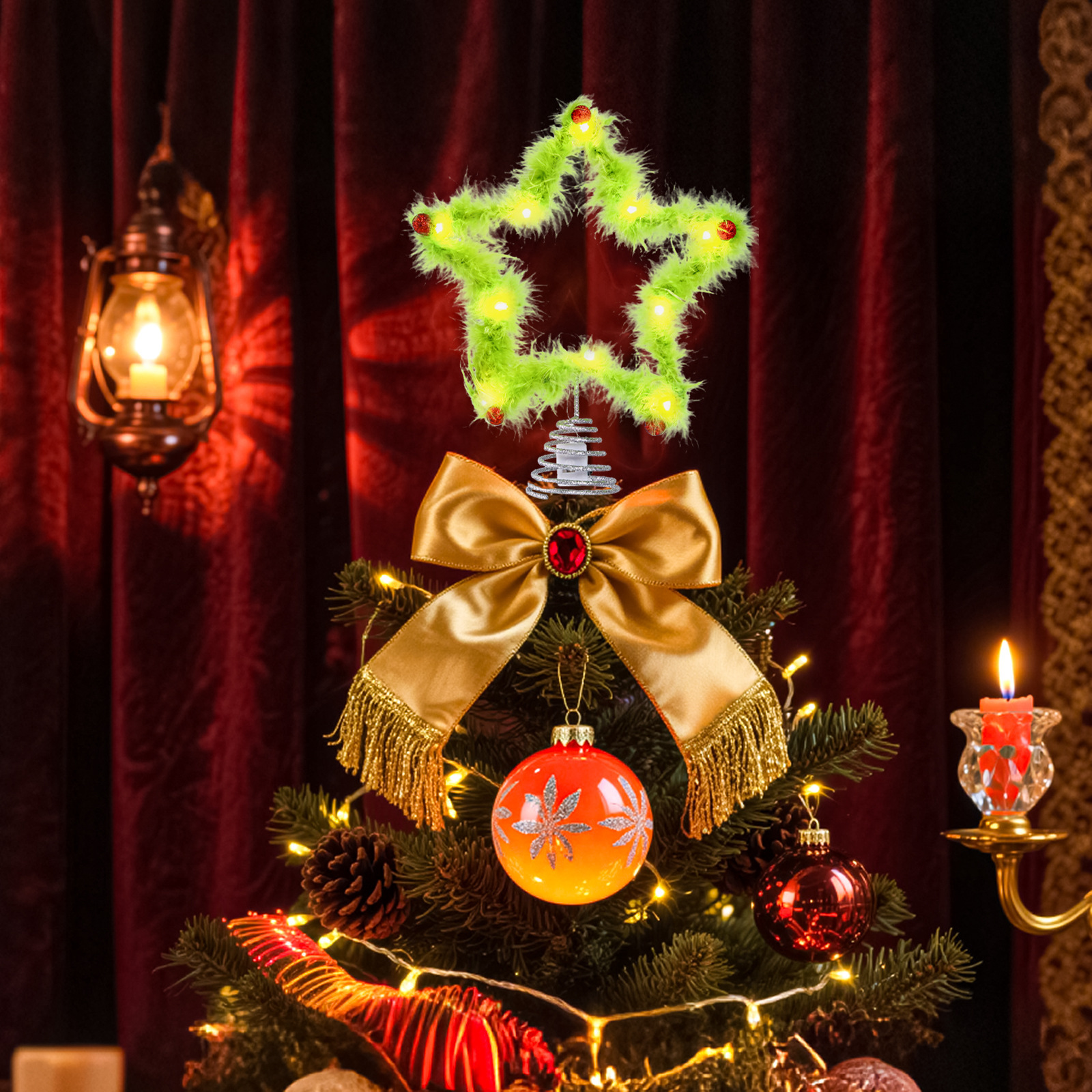 Christmas Fuzzy Grinch Star Tr - Star Tree Topper のレビューと価格