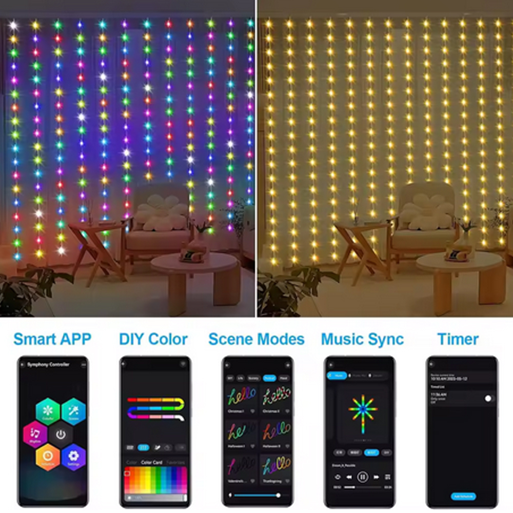 3M RGB Smart LED Curtain Light - Christmas Lights Outdoor のレビューと価格