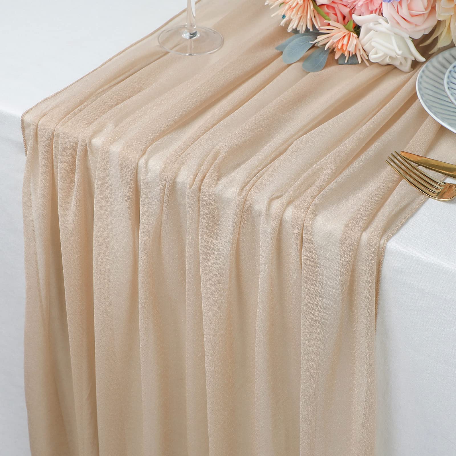 Beige Table Runner Chiffon Tab - Christmas Table Runner のレビューと価格