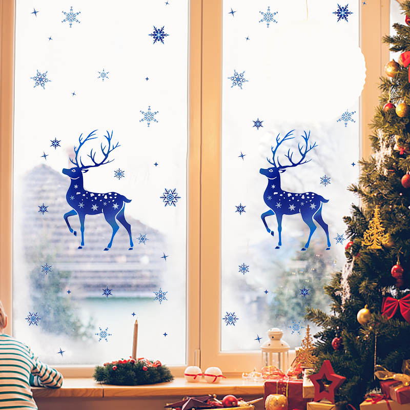 Christmas Window Stickers Elk  - Snowflake Window Decal のレビューと価格