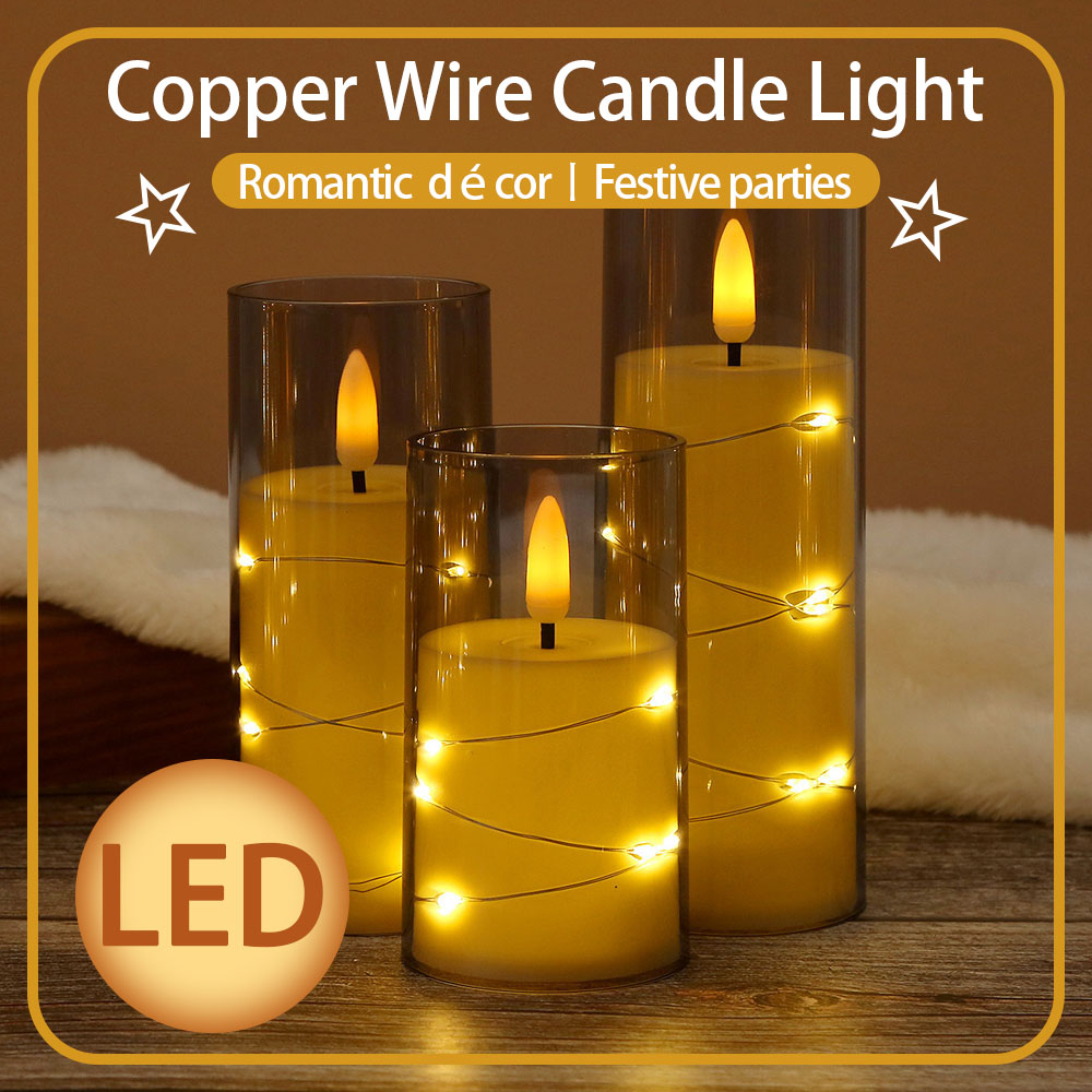 3pcs/set LED Copper Wire Flame - Holiday Candle Set のレビューと価格